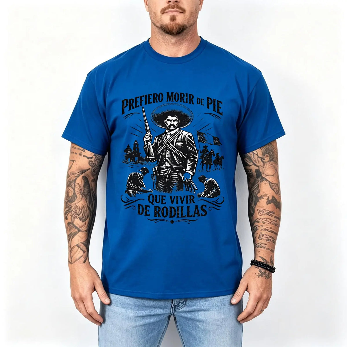 Men's 100% Pure Cotton Oversized Short-Sleeve Crew Neck T-Shirt - Historical Icon Emiliano Zapata Print Casual Graphic Top, Mexican Revolution Heat Transfer Menswear, Vintage Letter Gift for Friends