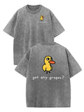 Holafish Women's Retro Vintage Short-Sleeve Cotton T-Shirt - Round Neck, Breathable Heavy Washed Eat Grapes Duck Graphic, Unisex Casual Loose-Fit Streetwear TopBack To School