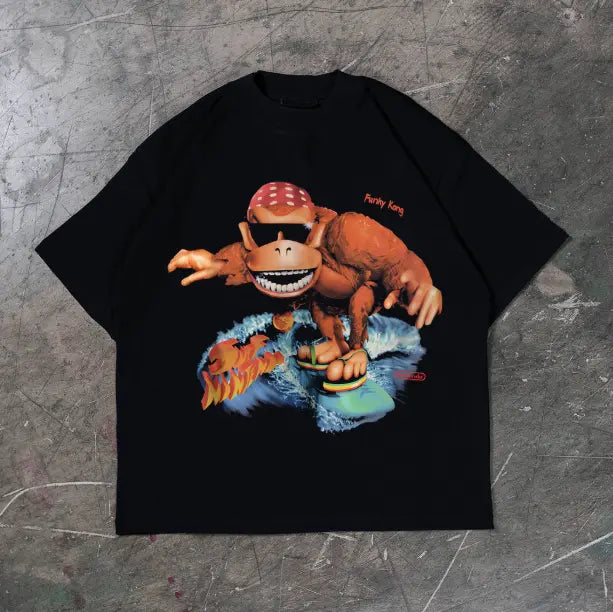 Funky Kong Surf T-Shirt, Meme Funny Animal Tee, Gifts Shirt, Unisex Vintage Graphic Tees Gothic Grunge Y2k Emo Scene Amity Affliction Style Clothes Men Women Streetwear